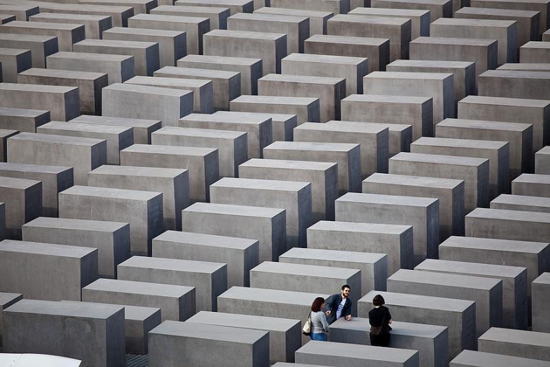 Exhibition under the Holocaust Memorial with Field of Stelae